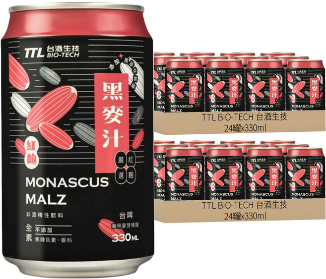 TTL BIO-TECH 台酒生技 紅麴黑麥汁, 330ml, 48罐