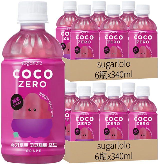 sugarlolo 椰果飲料 葡萄風味, 12瓶, 340ml