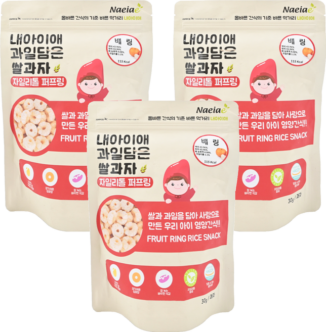 Naeiae 幼兒圈圈餅, 水梨, 30g, 3包