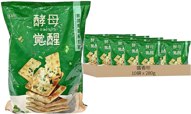 盛香珍 酵母覺醒 紫菜青蔥蘇打餅 植物五辛素, 280g, 10袋