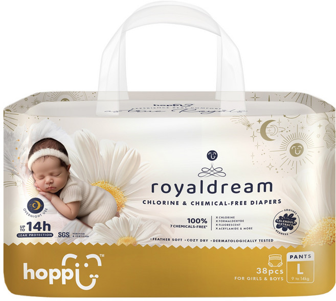hoppi 皇家系列 嬰兒褲型尿布 9~14kg, L, 38片