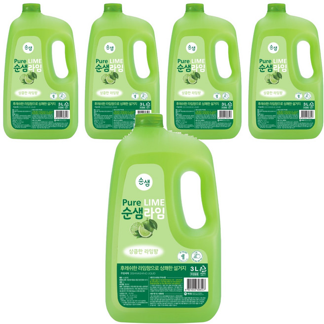 Soonsaem 蔬果碗盤洗潔劑 萊姆香, 3L, 5瓶