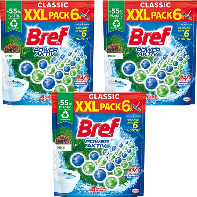 Bref 妙力 台灣公司貨 懸掛式馬桶清潔球 松樹, 3包, 300g