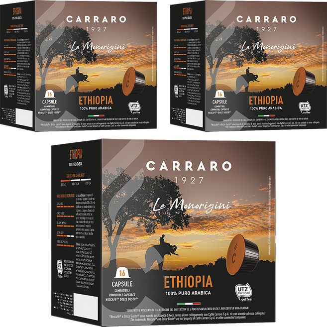 CARRARO ETHIOPIA 衣索比亞 膠囊咖啡, 7g, 16顆, 3盒