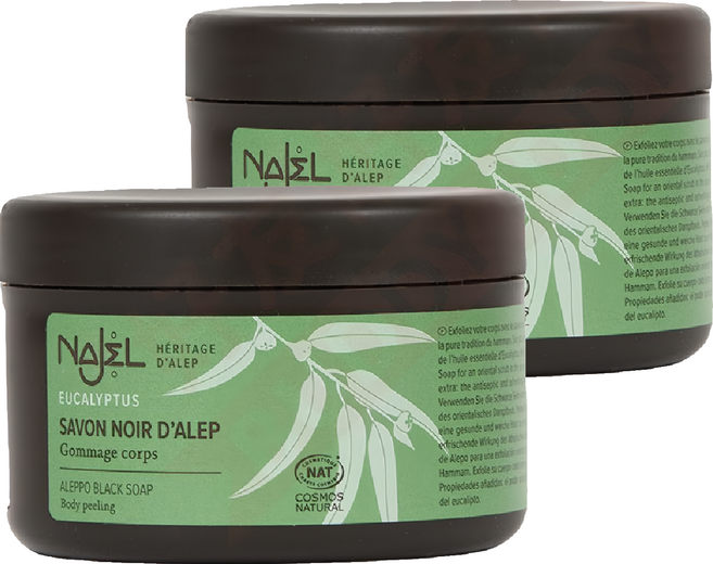 NAJEL 台灣公司貨 去角質阿勒坡黑皂膏 尤加利, 180g, 2罐