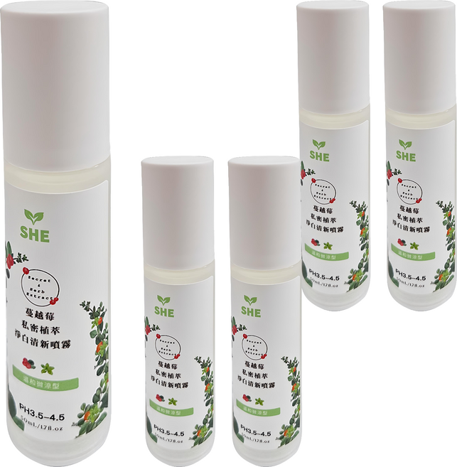SHE 蔓越莓私密植萃淨白清新噴霧 微涼型, 50ml, 5瓶