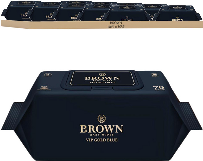BROWN Vip Gold Blue壓紋防過敏濕紙巾, 70張, 10包