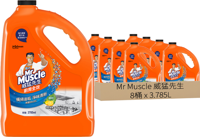 Mr Muscle 威猛先生 廚房清潔劑加侖桶 清爽檸檬, 3785ml, 8桶