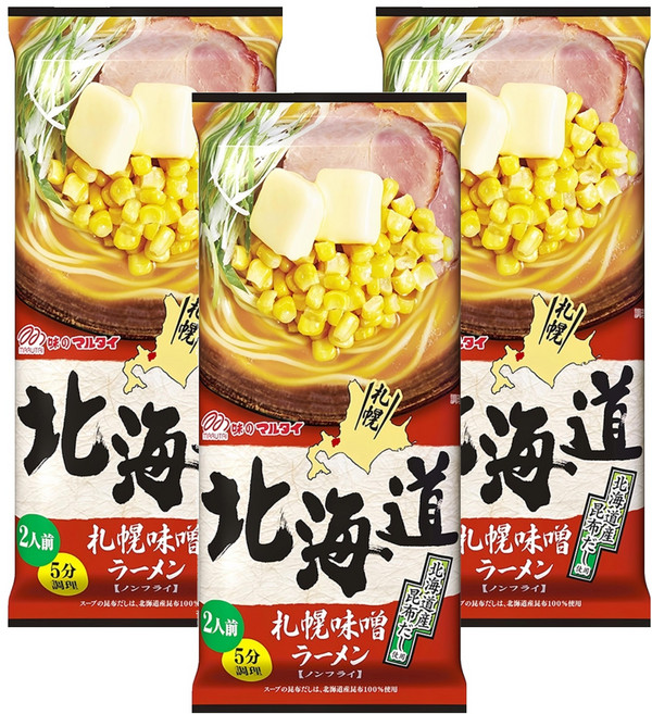 MARUTAI 丸太 北海道札幌味噌拉麵 2人份 216g, 3個