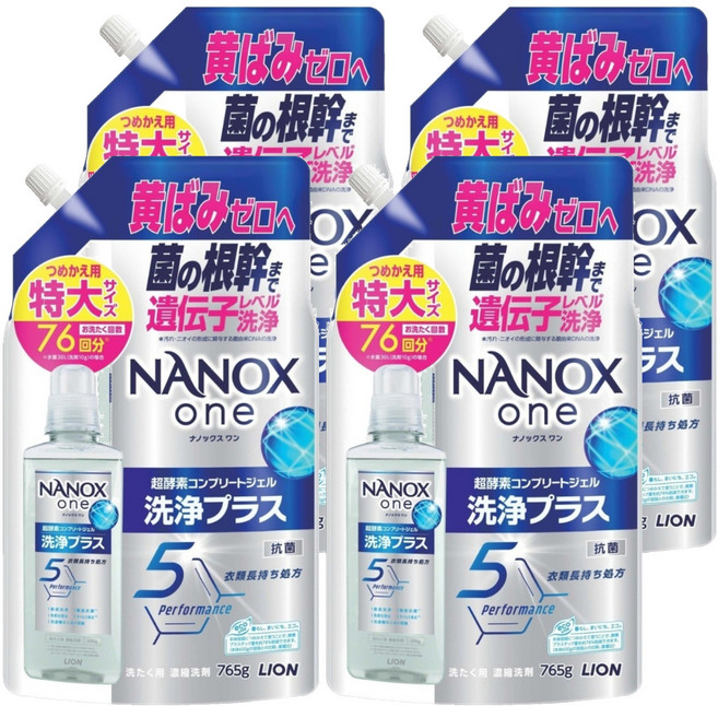 LION 獅王 NANOX one Plus 酵素濃縮洗衣精 補充裝, 4個, 765g