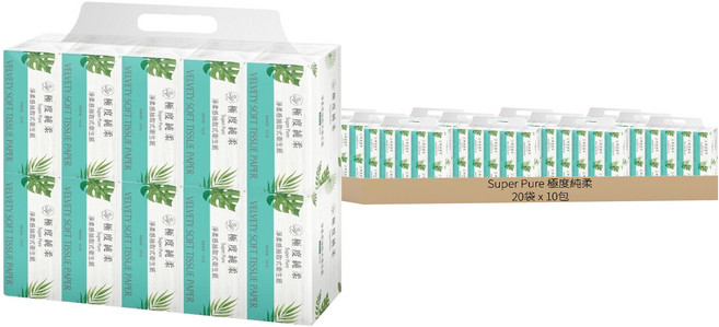 SUPER PURE 極度純柔 淨柔感抽取式花紋衛生紙 100張, 10包, 20袋