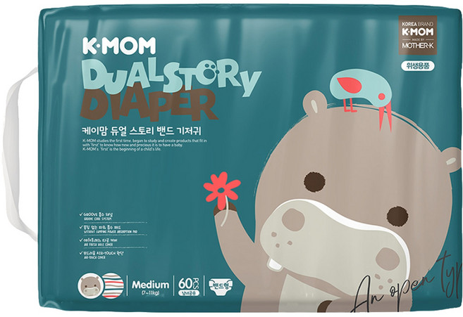 MOTHER-K K-MOM 頂級超薄瞬吸黏貼型尿布 7~11kg, M, 60片