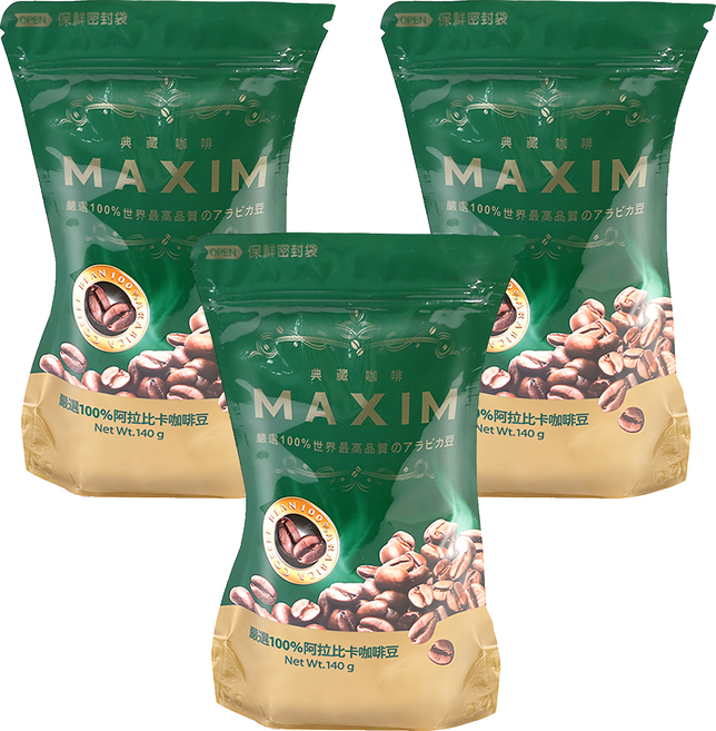 Maxwell House 麥斯威爾 典藏咖啡環保包, 咖啡豆(無研磨), 140g, 3包