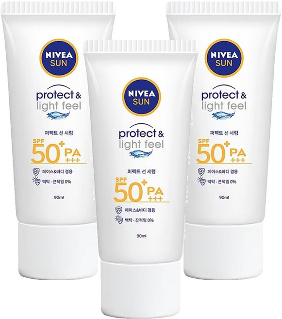NIVEA 妮維雅 SUN 防曬淨白水凝乳 SPF50+ PA+++, 3條, 90ml