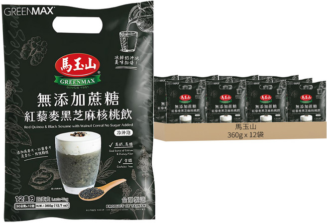 馬玉山 無添加蔗糖紅藜麥黑芝麻核桃飲 12包, 360g, 12袋
