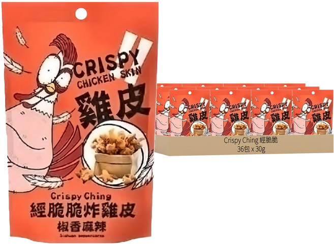Crispy Ching 經脆脆 酥脆雞皮餅乾 椒香麻辣, 36包, 30g