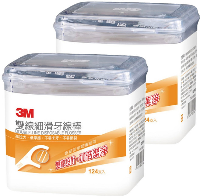 3M 雙線細滑牙線棒, 9.2cm, 124支, 2盒