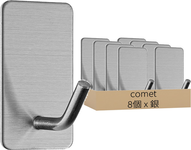 comet 多用途 不鏽鋼304 黏貼式掛鉤, 8個, 銀