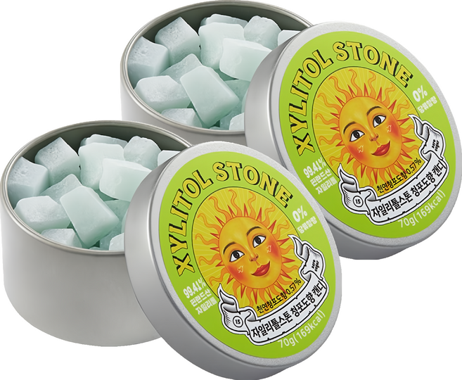 XYLITOL STONE Candy 韓國木糖醇小方糖 15 清香綠葡萄, 2個, 70g