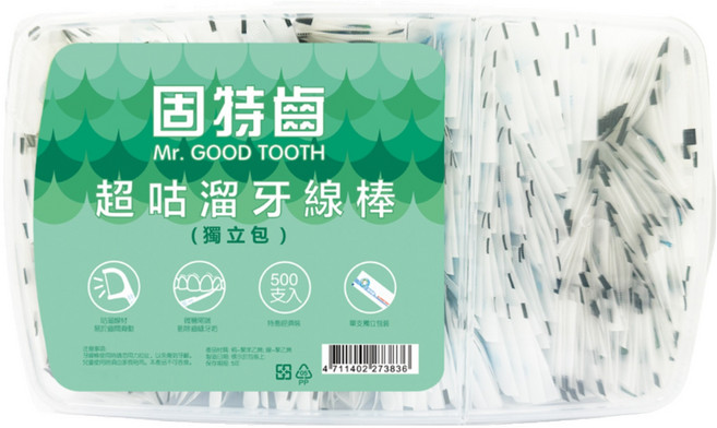 Mr.GOOD TOOTH 固特齒 超咕溜單支包牙線棒 獨立包, 500支, 1盒