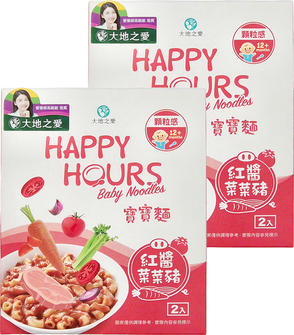 大地之愛 寶寶麵 紅醬菜菜豬 12個月以上寶寶適用 2包, 150g, 2盒