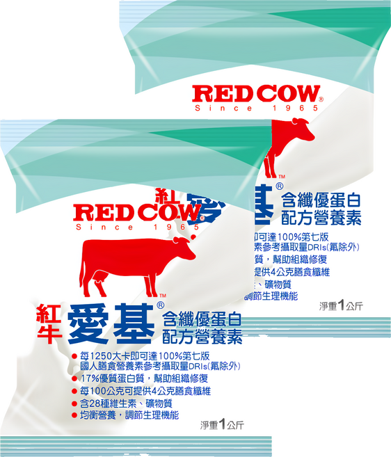 RED COW 紅牛 含纖優蛋白, 1kg, 2包