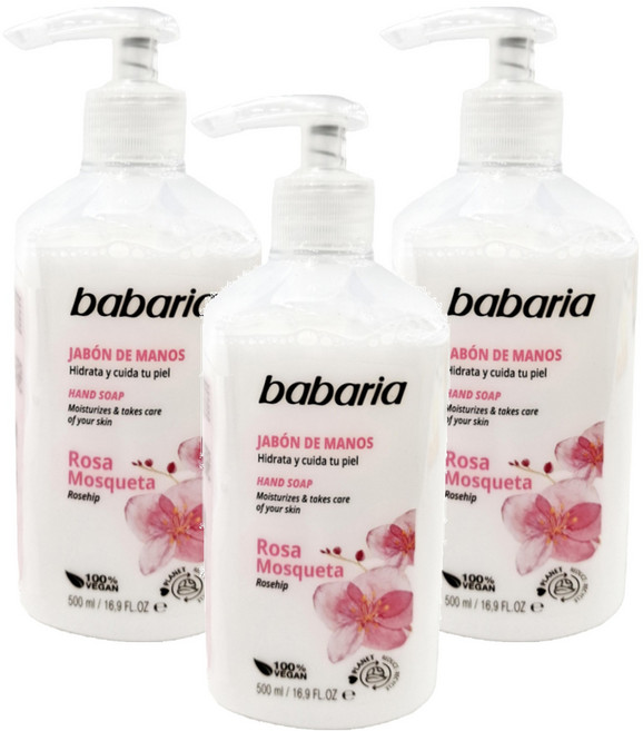 babaria 台灣公司貨 洗手液 玫瑰果油, 500ml, 3瓶