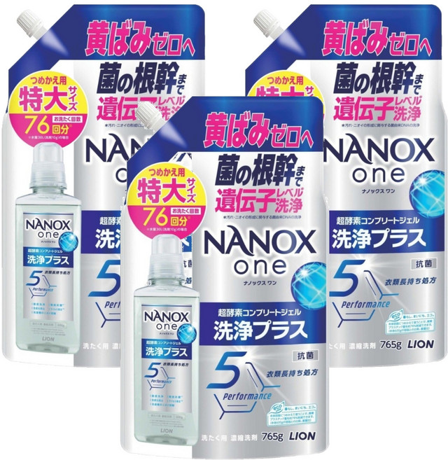 LION 獅王 NANOX one Plus 酵素濃縮洗衣精 補充裝, 3個, 765g