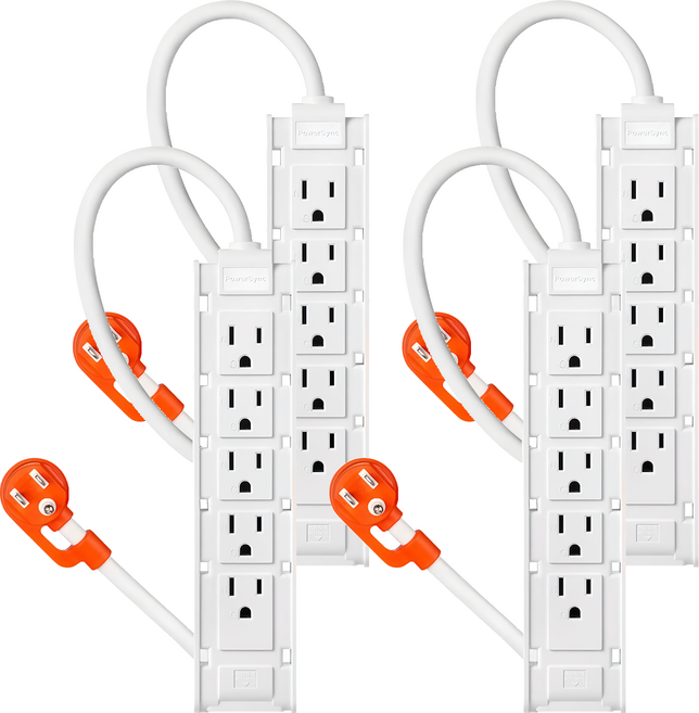 PowerSync 群加 1開10插雙面抗搖擺延長線 TSAS9010 21.9 x 4.85 x 2.4cm, 白色, 4條, 1m