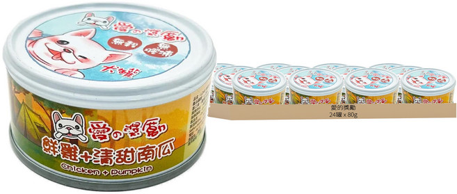 愛的獎勵 全齡犬 無穀無膠凍狗罐頭, 鮮雞 + 清甜南瓜, 80g, 24罐