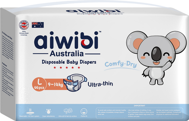aiwibi 愛薇彼 清新乾爽透氣輕薄 黏貼型尿布 9~14kg, L, 44片