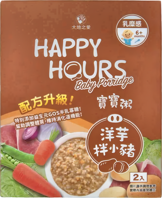 HAPPY HOURS 寶寶粥 6個月以上 2包, 洋芋拌小豬, 300g, 1盒