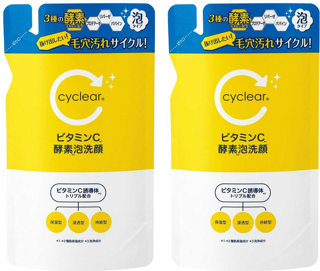 KUMANO 熊野油脂 Cyclear 維生素C 酵素泡沫洗面乳補充包, 250ml, 2包