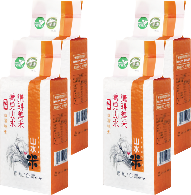 山水米 謙耕善米 有機台灣越光米, 600g, 4個, 一等