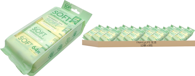 FAmILyLIFE 生活 特厚抗菌超柔細濕巾 迷你包, 8包, 12袋, 35g