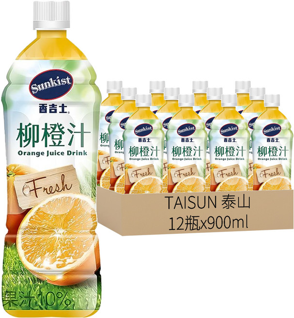 TAISUN 泰山 Sunkist 香吉士 柳橙果汁飲料, 900ml, 12瓶