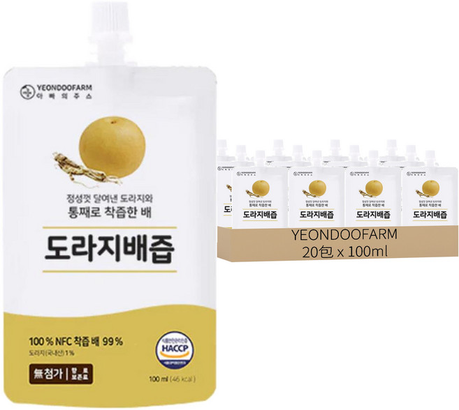 YEONDOOFARM NFC水梨 + 桔梗汁, 20包, 100ml