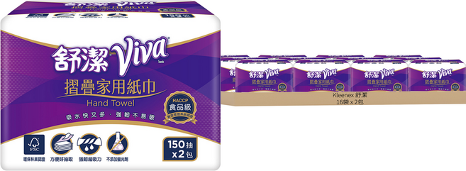 Kleenex 舒潔 VIVA抽取式摺疊紙巾, 2包, 16袋