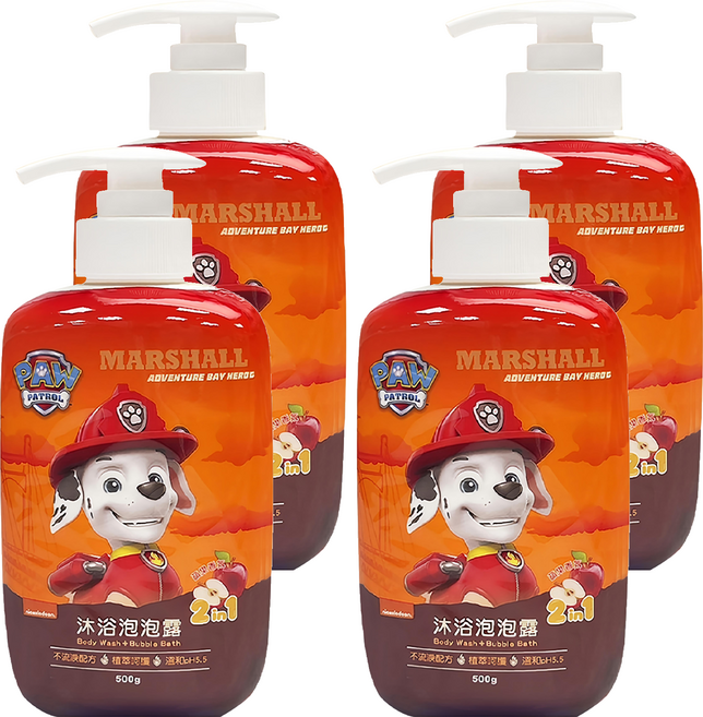 PAW PATROL 汪汪隊立大功 兒童沐浴泡泡露 蘋果香氛, 500g, 4瓶