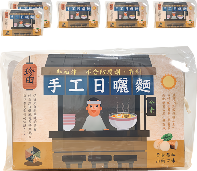 珍田生機 手工日曬麵 黃金蕎麥山藥口味, 600g, 6包