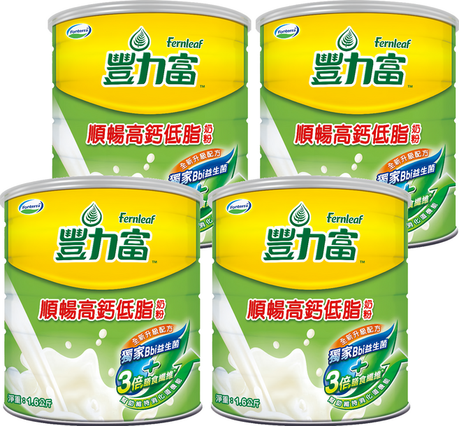 Fernleaf 豐力富 順暢高鈣低脂奶粉, 1.6kg, 4罐
