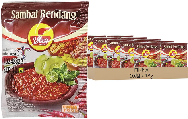FINNA Sambal Rendang 印尼辣椒醬 10包, 180g, 10組