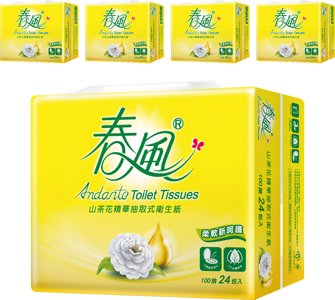 春風 山茶花精華 抽取式衛生紙 雙層, 24包, 5袋