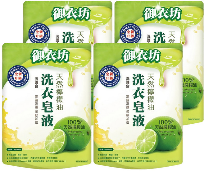 AKIRA 御衣坊 天然檸檬油洗衣皂液補充包, 1.8L, 4包