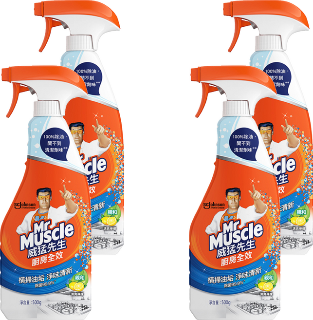 Mr Muscle 威猛先生 廚房全效噴槍瓶 清爽檸檬, 500g, 4瓶