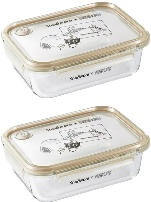 Corelle Brands 康寧餐具 Snapware SNOOPY 復刻黑白 耐熱玻璃保鮮盒, 淺褐色, 2個