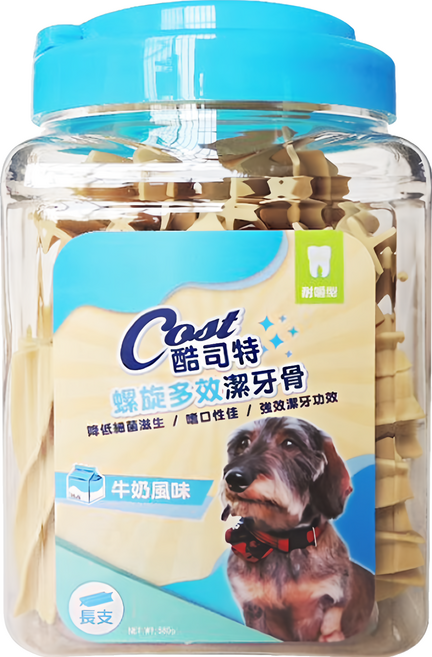 Cost 酷司特 螺旋多效潔牙骨 長支 M, 牛奶風味, 580g, 1桶
