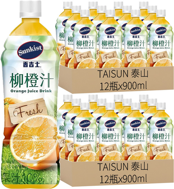 TAISUN 泰山 Sunkist 香吉士 柳橙果汁飲料, 900ml, 24瓶