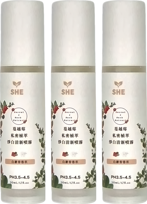 SHE 蔓越莓私密植萃淨白清新噴霧 白麝香, 50ml, 3瓶