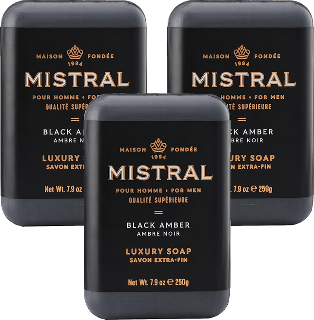 MISTRAL BODY 紳士香氛皂 黑琥珀, 250g, 3個